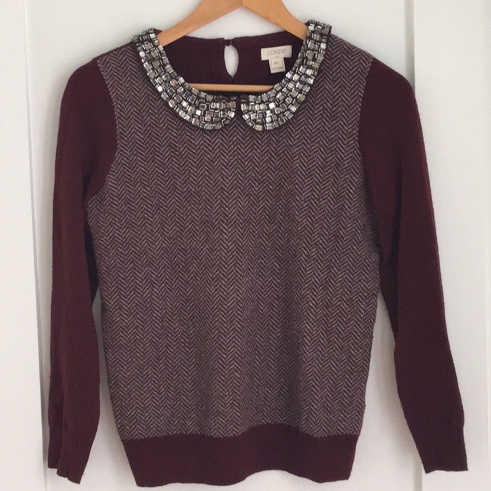 J Crew Herringbone Jeweled Collar Sweater Size XS - Picture 2 of 6